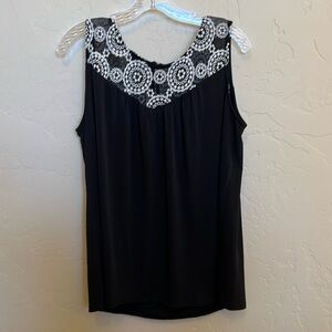 Sleeveless Top with Beautiful Embroidered Mesh Accent - Size 1X